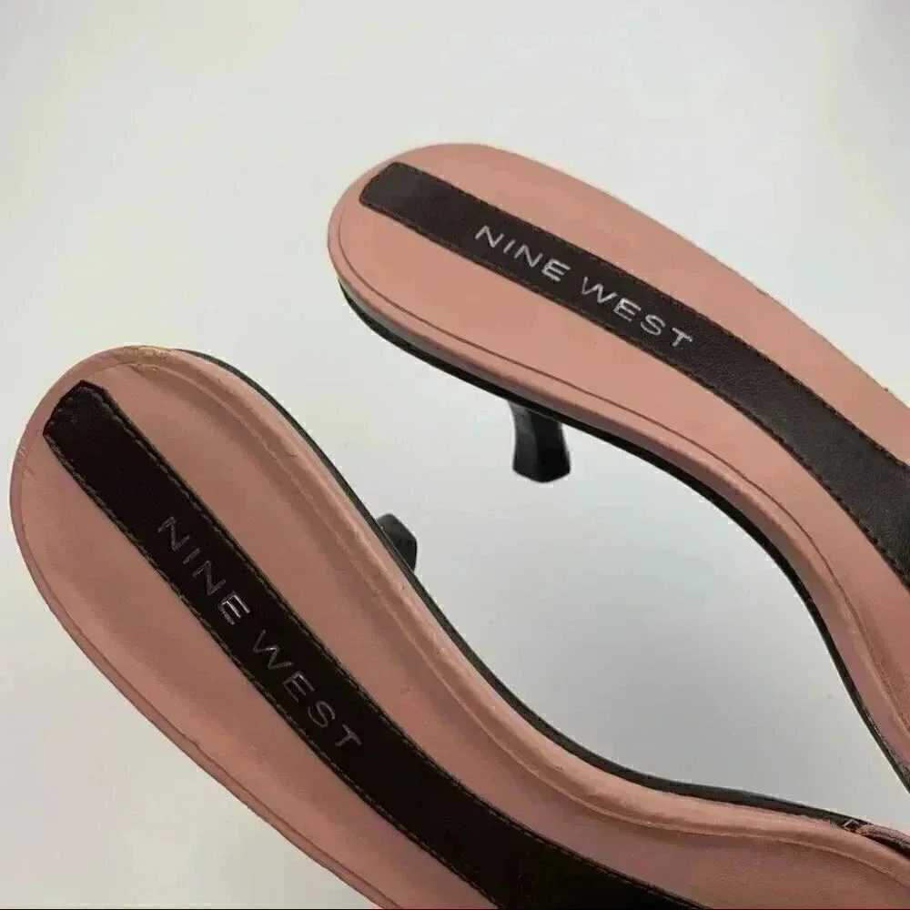 Nine West Yara heels sz 6 mauve pink leather square toe slides vintage 90s y2k